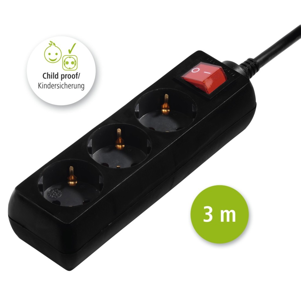 Hama Distribution Panel 3 Sockets With Switch 3 M Black - Afbeelding 2
